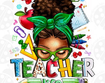 Afro Messy Bun Teacher Life Png Sublimacja Projekt, Western Teacher Life Messy Bun Png, Messy Bun Teacher Png, Teacher Life Png Pobierz