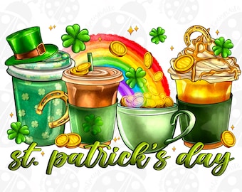 St. Patrick's Day Coffee Drinks Png, Sublimation Design, St. Patrick's Coffee Drinks Png, Lucky Coffee Png, Sublimate Designs Download