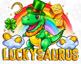 Lucky Saurus Png, Sublimation Design Download, Rex Png, Lucky Rex, St. Patrick's Day Png, Lucky Png, Saurus Png, Sublimate Designs Download