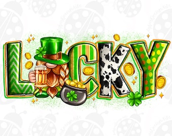 Lucky With Gnome Png, Sublimation Design Download, Happy St. Patricks Day Png, Gnome Png Design, Irish Day Png, Sublimate Designs Download