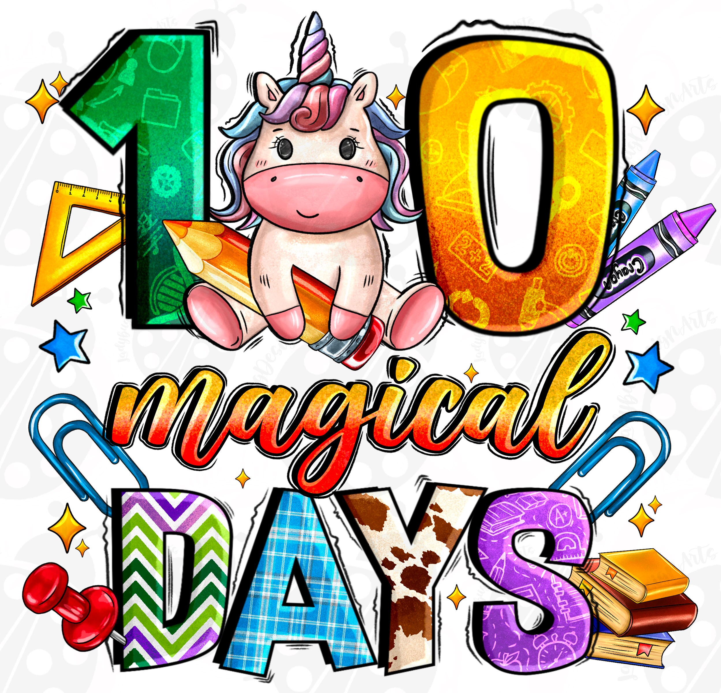 100 Magical Days Unicorn PNG, 100th Day of School PNG, 100 Days ...