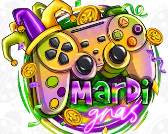 Mardi Gras Gamer Png Sublimation Design Download, Happy Mardi Gras png, Mardi Gras Carnival Png, Sublimate Designs Download