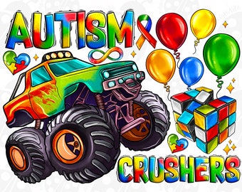 Autism Crusher Png, Sublimation Design Download, Autism Awareness Png, Monster Truck Png, Autism Puzzle Png, Sublimate Designs Download