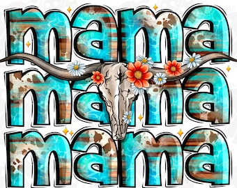 Mama koe schedel PNG, longhorn western sublimatie png, instant download, digitale download, mama sublimatie, western design, tribal boho