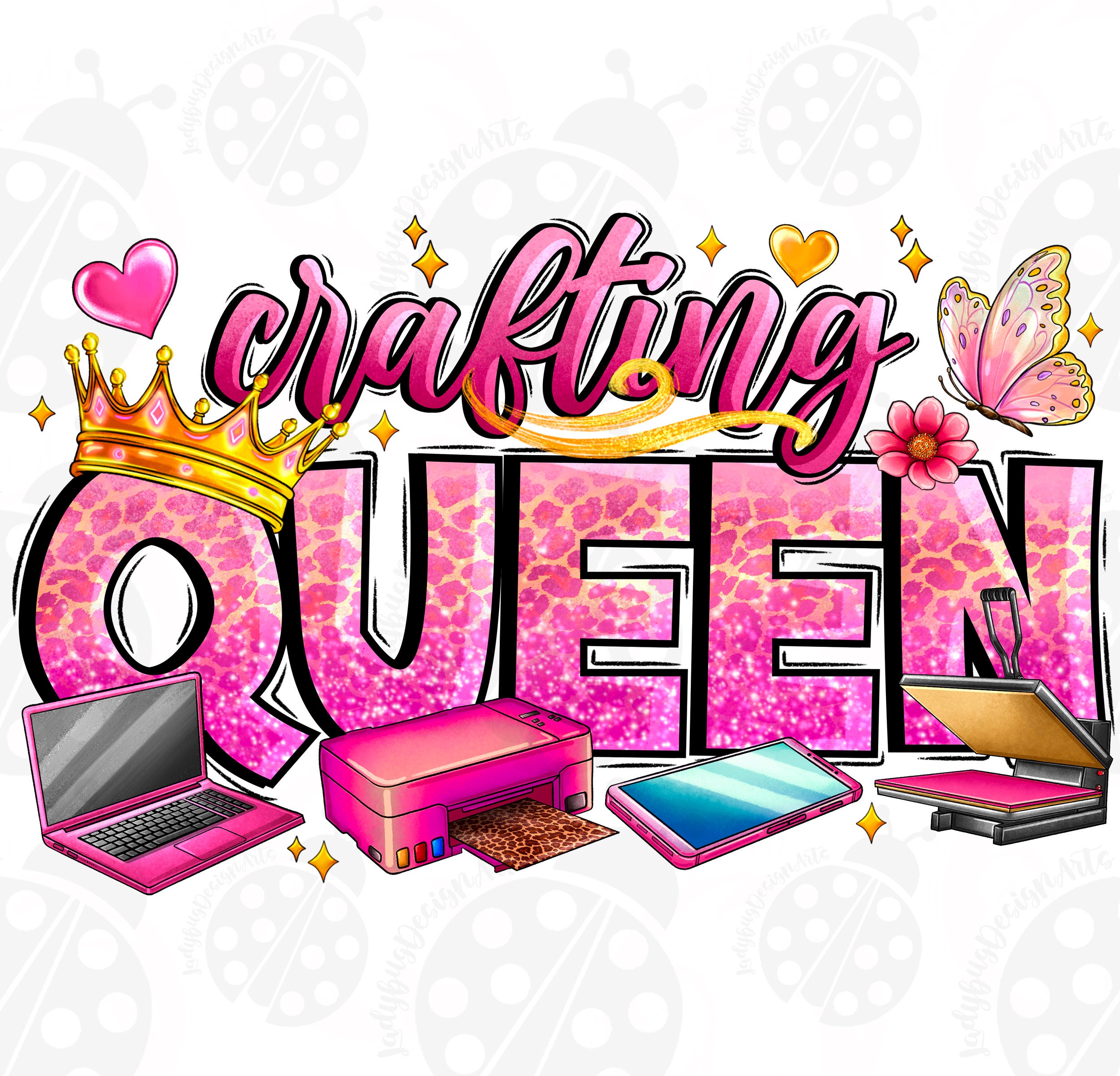 Crafting queen png sublimation design download, happy crafter png, craft love png, scrapbook png, sublimate designs download