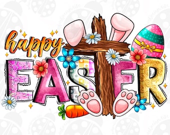 Happy Easter Cross Png, Happy Easter With Cross Png Sublimation Design, Easter Day Png, Easter Sublimation,Easter Cross Png,Jesus Christ Png
