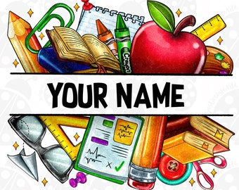 Your Name Teacher Png, Teach Name Frame Png, Teacher Pencil Apple Coffee Rule Frame Name Png, Teacher Life png, Custom Name Png
