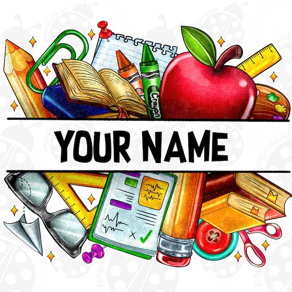 Your Name Teacher Png, Teach Name Frame Png, Teacher Pencil Apple Coffee Rule Frame Name Png, Teacher Life png, Custom Name Png