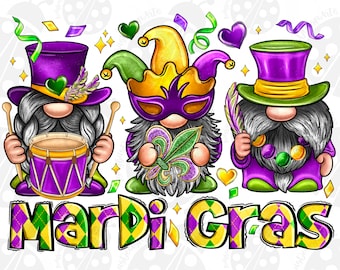 Mardi Gras Gnomies Png Sublimation Design Download, Happy Mardi Gras Png, Mardi Gras Carnival Png, Sublimate Designs Download
