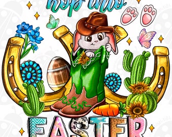 Hop into Easter Howdy Bunny Png, Sublimation Design Download, Horseshoe Png, Howdy Bunny Png, Sublimate Designs Download