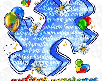 Autism Awareness With Big Puzzle Png, Sublimation Design Download, Autism Awareness Png, Autism Png, Sublimate Designs Download