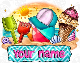 Personalized Summer png sublimation design download, Ice cream png, Beach png, custom name Summer png, Summer png,sublimate designs download