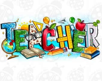 Teacher Png, Sublimation Design, Teacher Clipart, Teacher's Day Png, Glitter Teacher Life Png, Teacher Elements Png, Digital Download