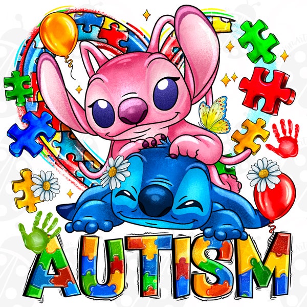 Autyzm Haft z Lilo Png, Pobierz projekt sublimacji, Świadomość autyzmu Png, Układanka autyzmu Png, Haft Png, Pobierz projekty sublimacji