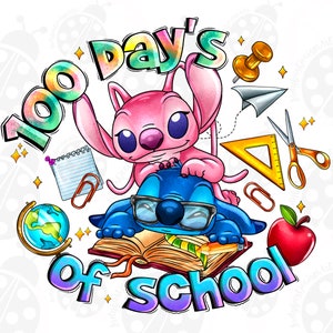 100 Days Of School Png、昇華デザインのダウンロード、手描きのステッチPng、かわいいステッチPng、Back To School Png、昇華デザインのダウンロード