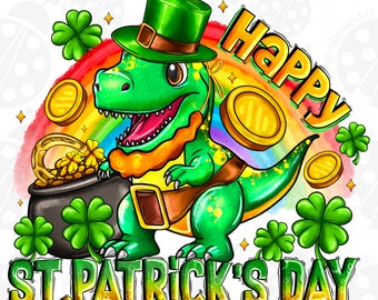 Happy St. Patrick's Day T-rex png sublimation design download, St. Patrick's Day png, T-rex png, sublimate designs download