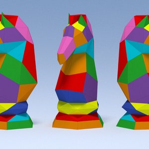 Color Chess Knight, kit de artesanía de papel, decoración de ajedrez, regalo de ajedrez, ajedrez lowpoly, ajedrez de papel, caballero de ajedrez 3D Papercraft, regalo de ajedrez
