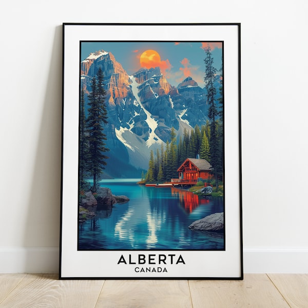 Alberta Travel Poster, Alberta Print, Alberta Illustration , Alberta Art , Mountain Poster , Canada Poster, For Birthdays