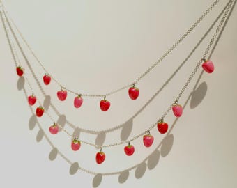 Strawberry Charm Necklace • Polymer Clay Choker • Cute Fruit Jewelry • Y2K Aesthetic Necklace • Handmade Gift