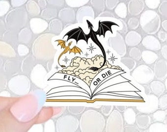 Free Shipping- Fouth Wing Inspired Dragon Book Sticker, Kindle Sticker for Fantasy Readers, Waterbottle Sticker, Bookworm Sticker