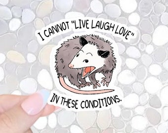 FREE SHIPPING! I cannot live, laugh, love, in these conditions, Sarcastic Mental Health Sticker for Kindle, Laptop, Waterbottle