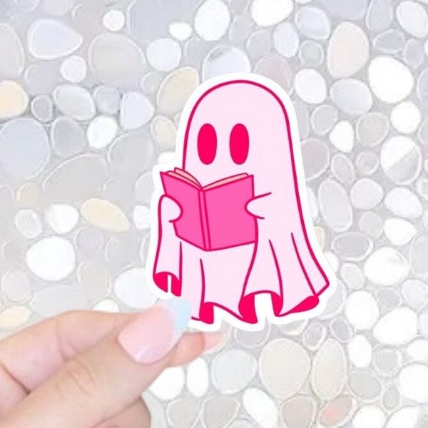 FREE * SHIPPING! Bookish Girl Kind Ghost Kawaii Throwback Waterproof Sticker Decal, Y2K Sticker, Kindle Sticker, Waterbottle Sticker