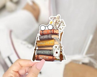 Free Shipping! Wizard Inspired Book Stack Sticker, HP, Books, Novels, Bookworm Sticker, HP Witch Heart, Water Bottle Sticker, Kindle Sticker