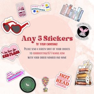 Free Shipping- Any 5 Stickers of Your Choice, Custom Kindle Sticker Pack, Bookish Stickers