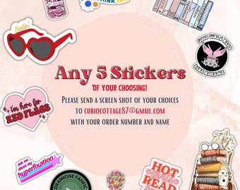 Free Shipping- Any 5 Stickers of Your Choice, Custom Kindle Sticker Pack, Bookish Stickers