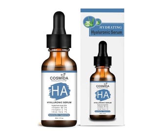 Cosmida hyaluronzuurserum voor gezicht met vitamine B5, anti-veroudering Intense hydratatie vochtserum maakt de huid zichtbaar voller, gevoelige huid veilig