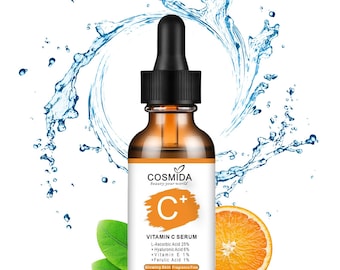 Siero alla vitamina C Cosmida, siero viso anti-età illuminante con acido ialuronico, migliora l'aspetto di macchie scure, linee sottili e rughe