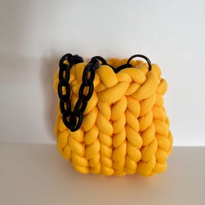 Yellow Chunky Mini Knit bag, Handmade Knit Chunky Yarn Handle Bag, Chunky Yarn Knit Bag, Korean Style, Crochet Mini Bag, XL Yarn Bag
