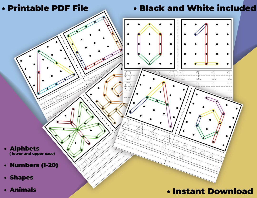 Geoboard Pattern Cards , Alphabets, Numbers, Shapes and Patterns 66 ...