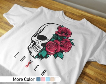 Lover Loser skull shirt, skull shirt, rose shirt, flower skull shirt, lover shirt, Tshirt Flower Gothic, Tattoo Skull Shirt, skull tattoo