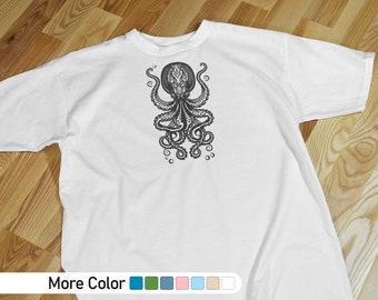 estilo de tatuaje de pulpo lineal, camiseta unisex con estampado frontal, camisa de tatuaje, camiseta de tatuaje, camiseta gráfica de tatuaje, camisa de tatuaje divertido, camiseta de tatuaje