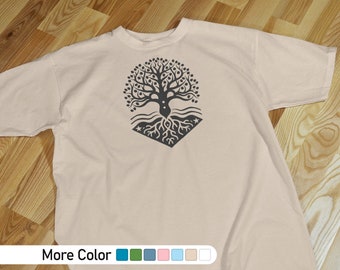 Árbol de silueta, Unisex, Camiseta de árbol-Camisas de naturaleza-Camisa de árbol genealógico-Árbol de la vida-Camisa amante del árbol- Camisa de yoga-Silueta de árbol, cuello redondo