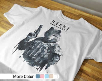Camisa gráfica de comandante husky, camisa husky, regalos para amantes de los perros, camisa amante de los animales, camisa de soldado animal, camisas de amor de perro, camiseta de soldado de perro
