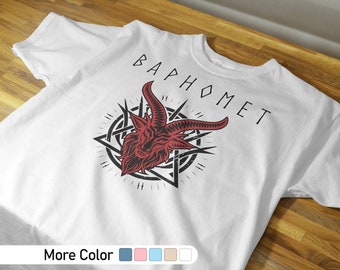 Camisa con símbolo de Baphomet, camisa de tatuaje, ropa de tatuaje, camisa streetwear, camisa inspirada en tatuajes, camiseta de tatuaje, camisa de halloween, camisa de calavera