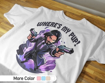 ¿Dónde está mi cachorro?, camisa de johnwick, camisa de chibi john wick, camisa de chibi, camisa de dibujos animados, camisa divertida, camisa de película, camisa de pistola, camisa de keanu reeves