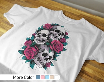 Skull rose shirt, skull shirt, rose shirt, Halloween Skull Shirt, Skull with rose Shirt, Halloween Party Shirt, Cute Halloween Shirt