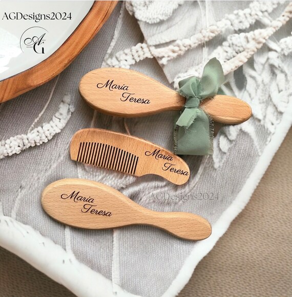 Custom Baby Brush Set, Baby Shower Gift, Bamboo Brush Set, Nursery