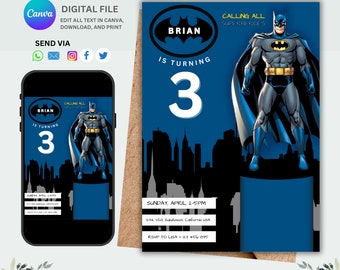 Superhero Birthday Invitation: Editable Bat Guy Party (Digital Download)