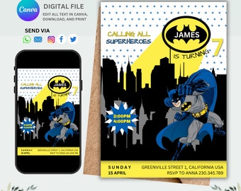 Superhero Birthday Invitation: Editable Bat Guy Party (Digital Download)