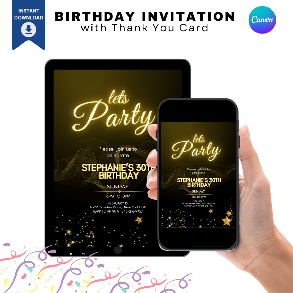 Editable Birthday Party Invitation Template: Elegant Celebration ...
