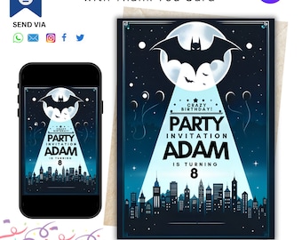 Kids Birthday Invitation, Birthday Invitation, Superhero Party Invitation, Boys Bat Guy Birthday Invitation, Editable Birthday Invitation