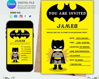 Superhero Birthday Invitation: Editable Bat Guy Party (Digital)