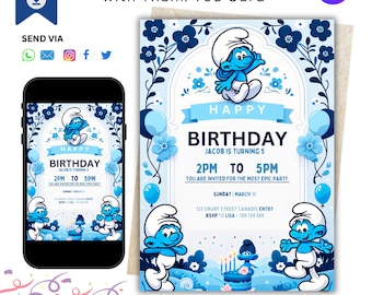 Editable Smurfs Birthday Invitation: Fun Party Template (CANVA)