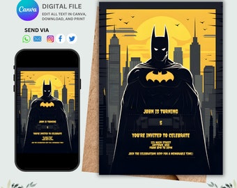 Superhero Birthday Invitation: Bat Guy Party, Editable Template (Digital Download)
