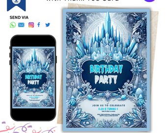 Editable Winter Princess Birthday Invitation: Canva Template (Digital Download)