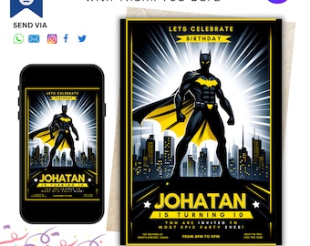 Superhero Birthday Invitation: Editable Bat Guy Party (CANVA Template)